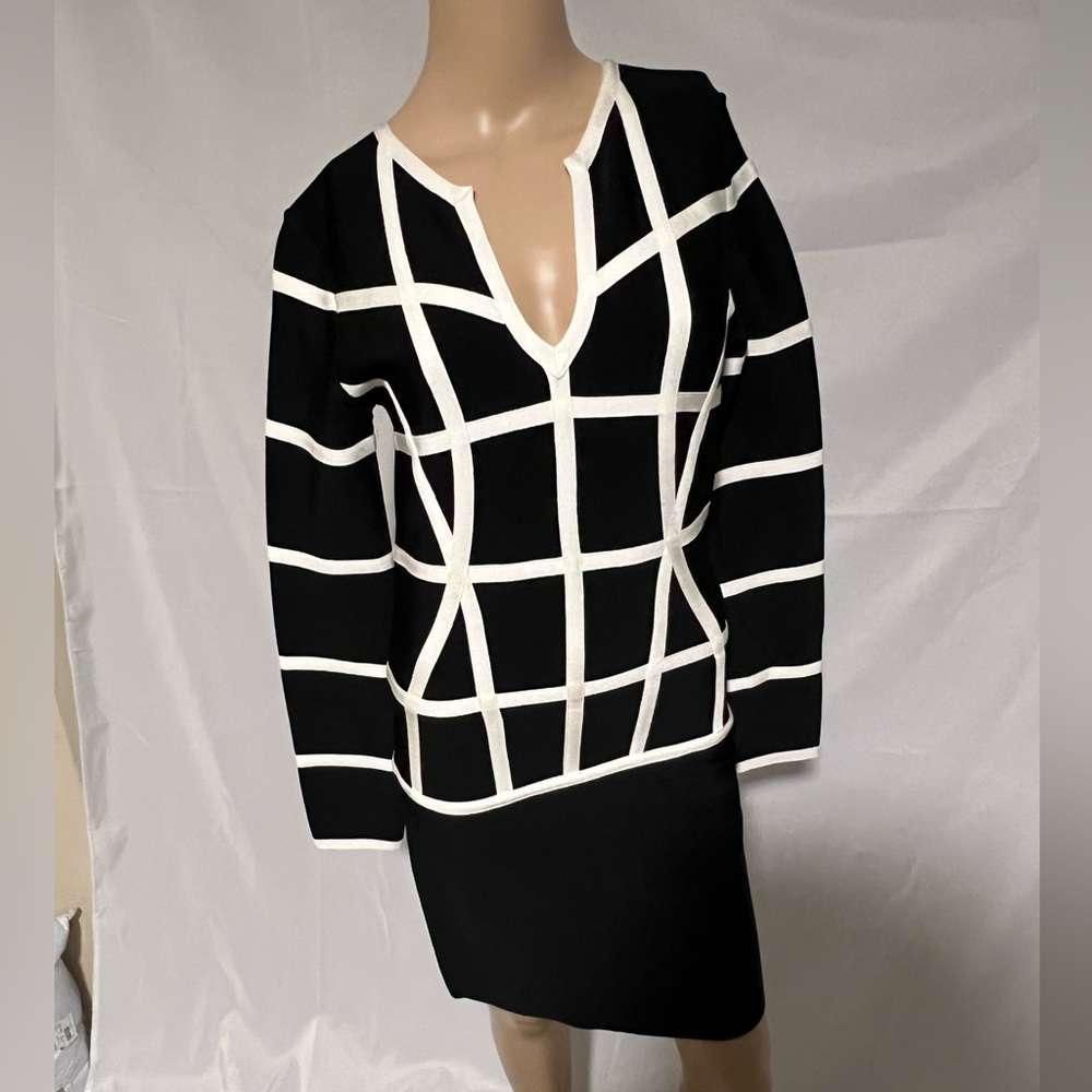 bebe Black and White Long Sleeve Dress